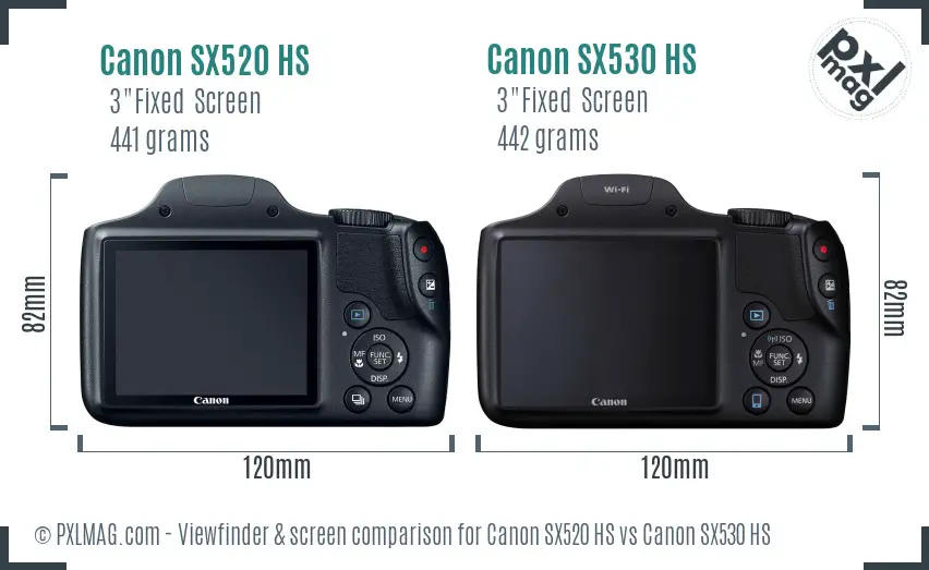 Canon SX520 HS vs Canon SX530 HS Screen and Viewfinder comparison