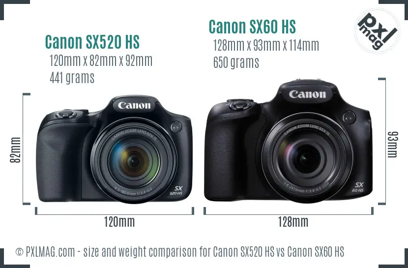 Canon SX520 HS vs Canon SX60 HS size comparison