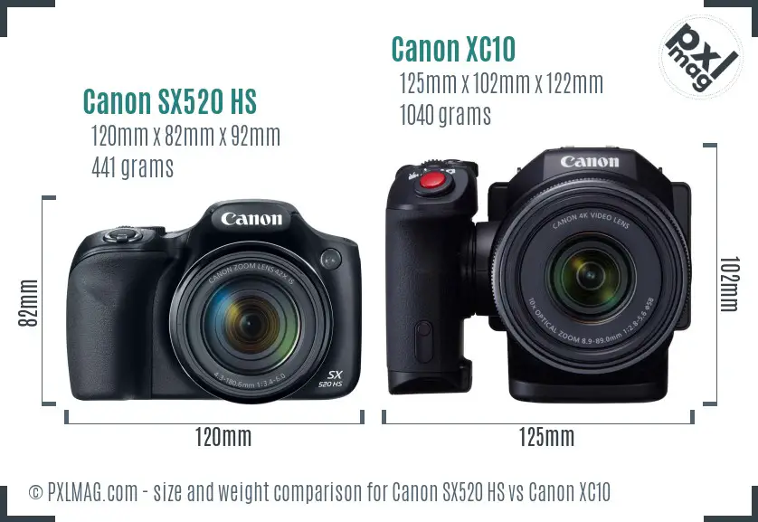 Canon SX520 HS vs Canon XC10 size comparison