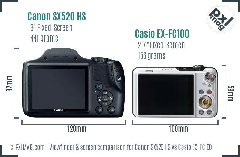 Canon SX520 HS vs Casio EX-FC100 Screen and Viewfinder comparison
