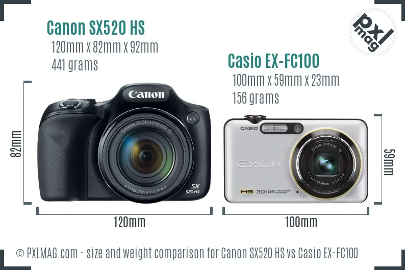 Canon SX520 HS vs Casio EX-FC100 size comparison Canon SX520 HS vs Casio EX-FC100 size comparison