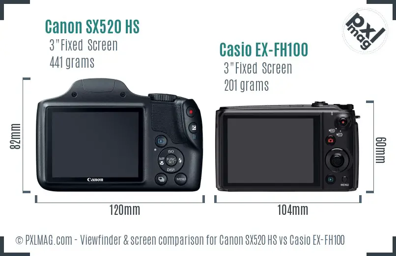 Canon SX520 HS vs Casio EX-FH100 Screen and Viewfinder comparison