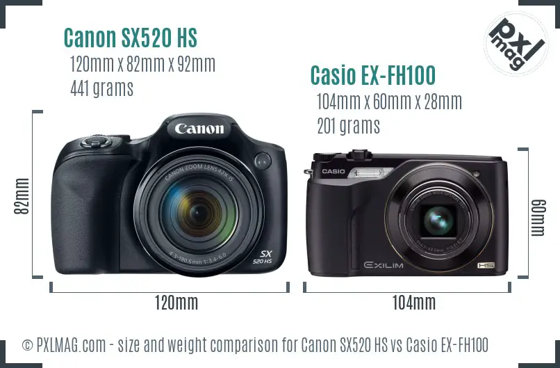 Canon SX520 HS vs Casio EX-FH100 size comparison