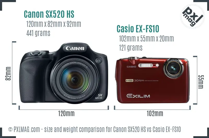 Canon SX520 HS vs Casio EX-FS10 size comparison