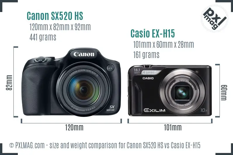 Canon SX520 HS vs Casio EX-H15 size comparison