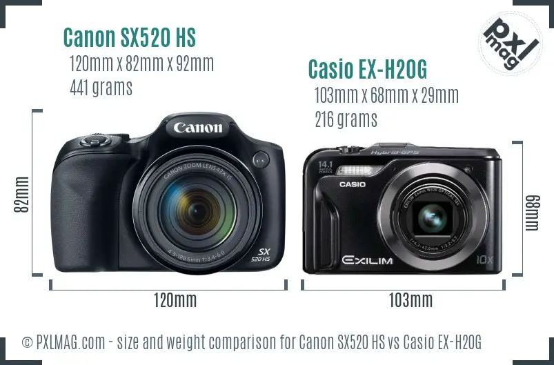 Canon SX520 HS vs Casio EX-H20G size comparison