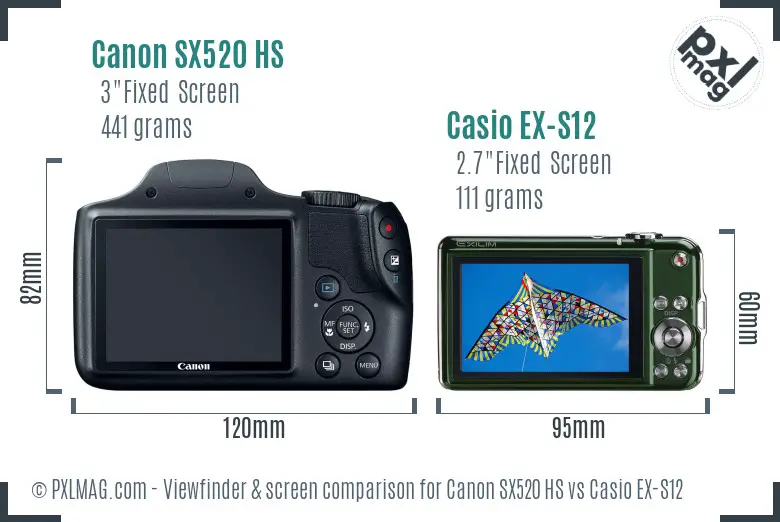 Canon SX520 HS vs Casio EX-S12 Screen and Viewfinder comparison