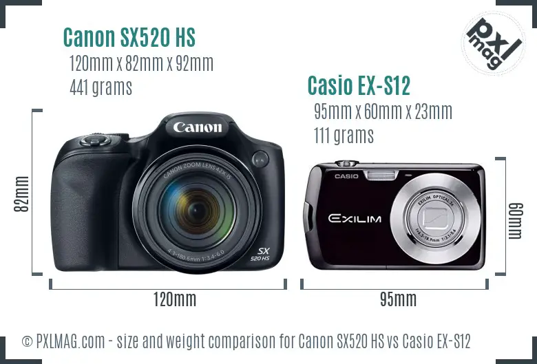 Canon SX520 HS vs Casio EX-S12 size comparison
