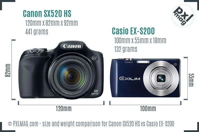Canon SX520 HS vs Casio EX-S200 size comparison