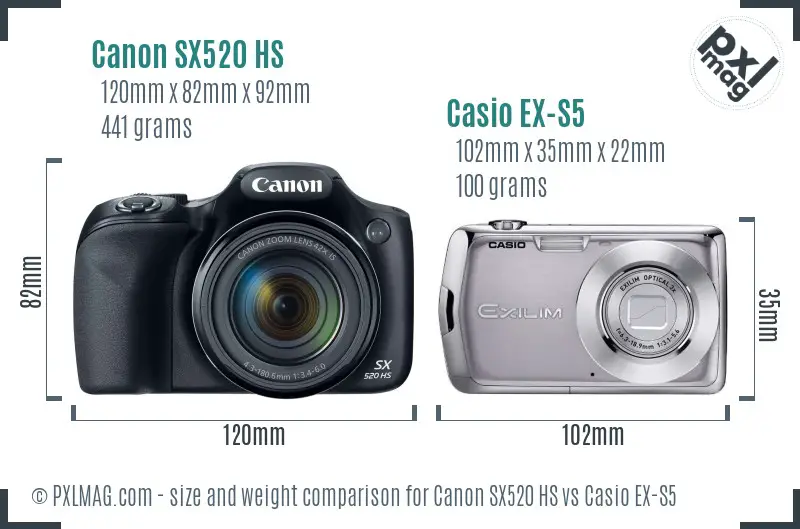 Canon SX520 HS vs Casio EX-S5 size comparison