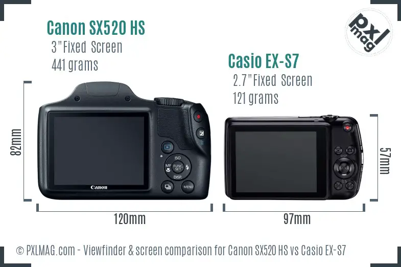 Canon SX520 HS vs Casio EX-S7 Screen and Viewfinder comparison