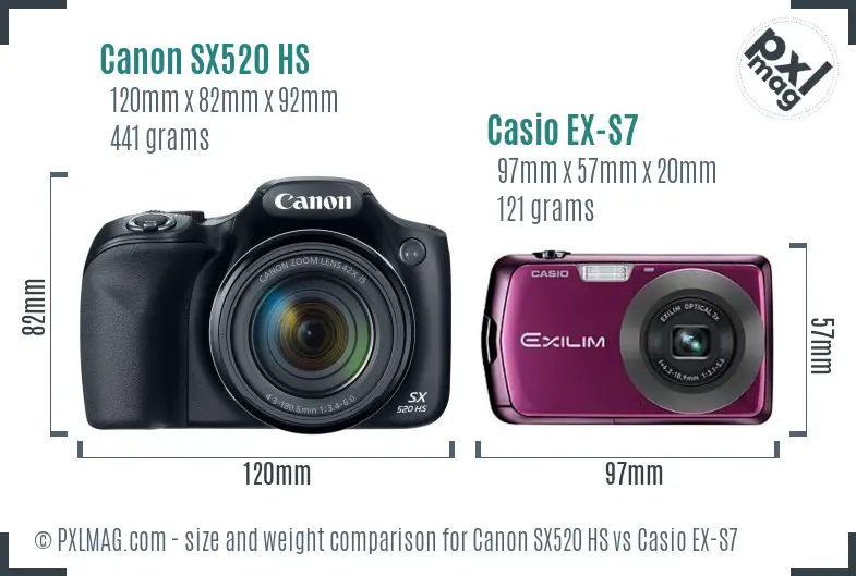 Canon SX520 HS vs Casio EX-S7 size comparison