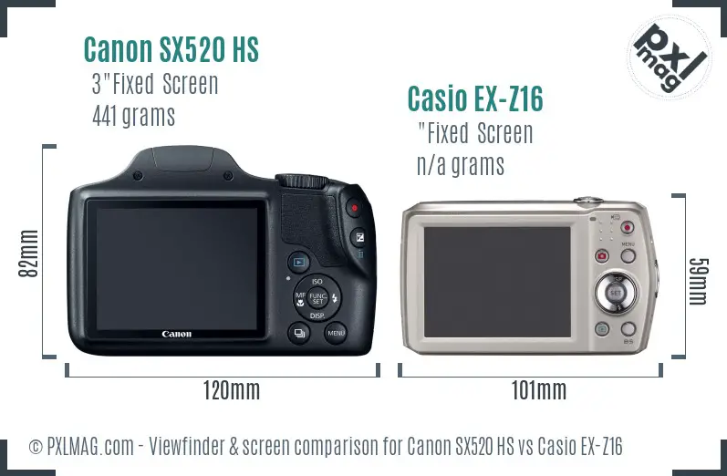 Canon SX520 HS vs Casio EX-Z16 Screen and Viewfinder comparison Canon SX520 HS vs Casio EX-Z16 Screen and Viewfinder comparison