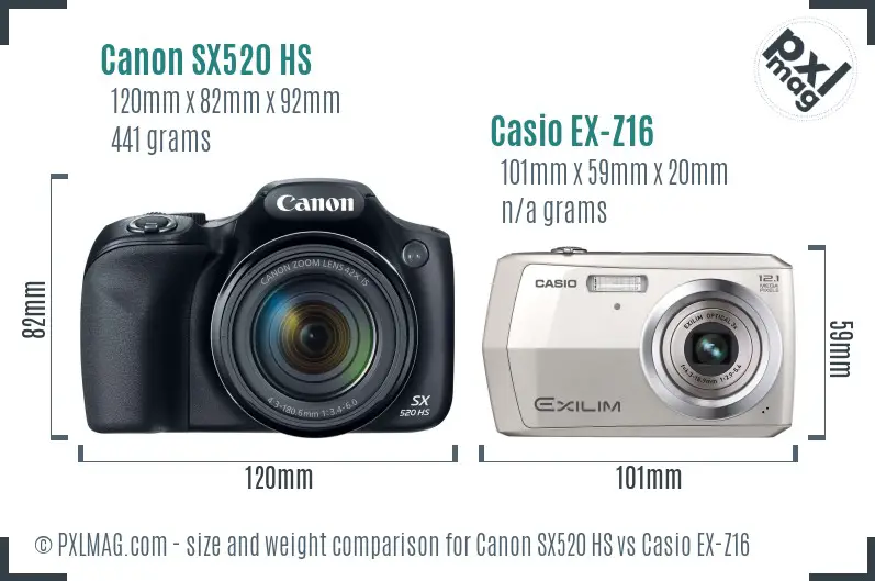 Canon SX520 HS vs Casio EX-Z16 size comparison Canon SX520 HS vs Casio EX-Z16 size comparison