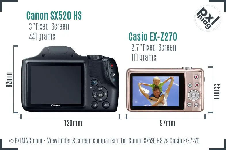 Canon SX520 HS vs Casio EX-Z270 Screen and Viewfinder comparison