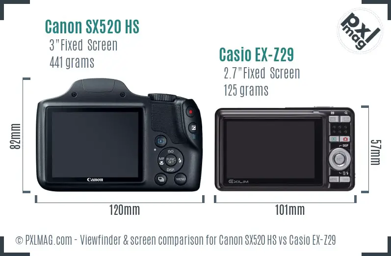 Canon SX520 HS vs Casio EX-Z29 Screen and Viewfinder comparison
