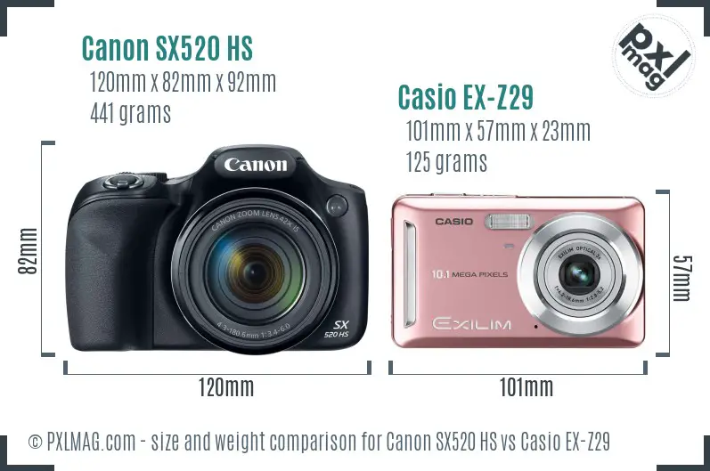 Canon SX520 HS vs Casio EX-Z29 size comparison