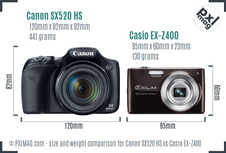Canon SX520 HS vs Casio EX-Z400 size comparison