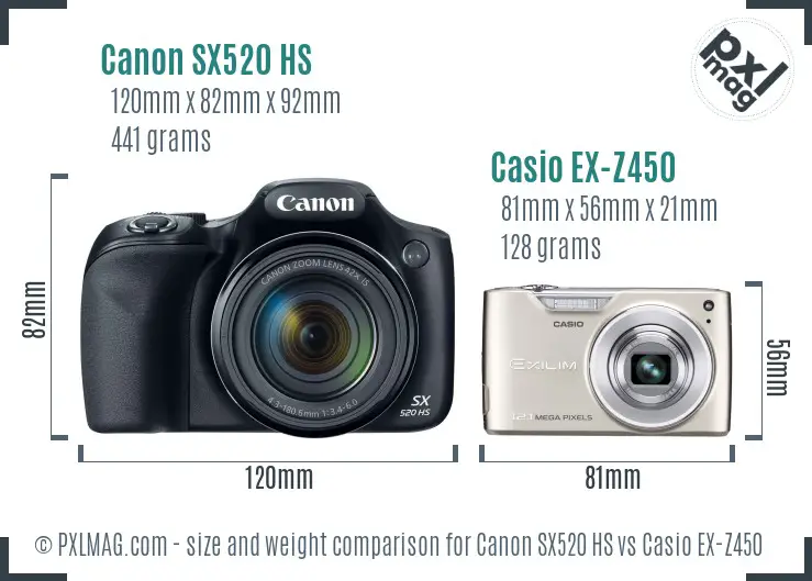 Canon SX520 HS vs Casio EX-Z450 size comparison