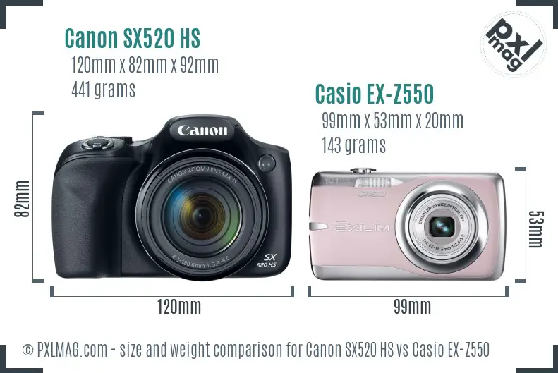Canon SX520 HS vs Casio EX-Z550 size comparison