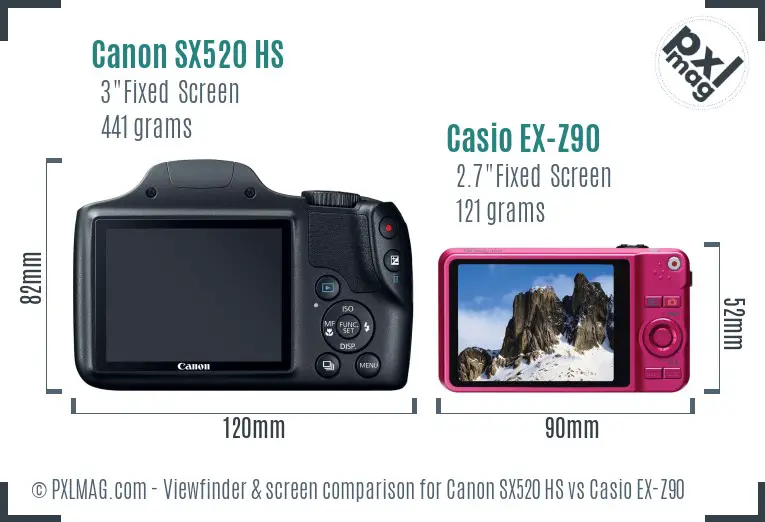 Canon SX520 HS vs Casio EX-Z90 Screen and Viewfinder comparison