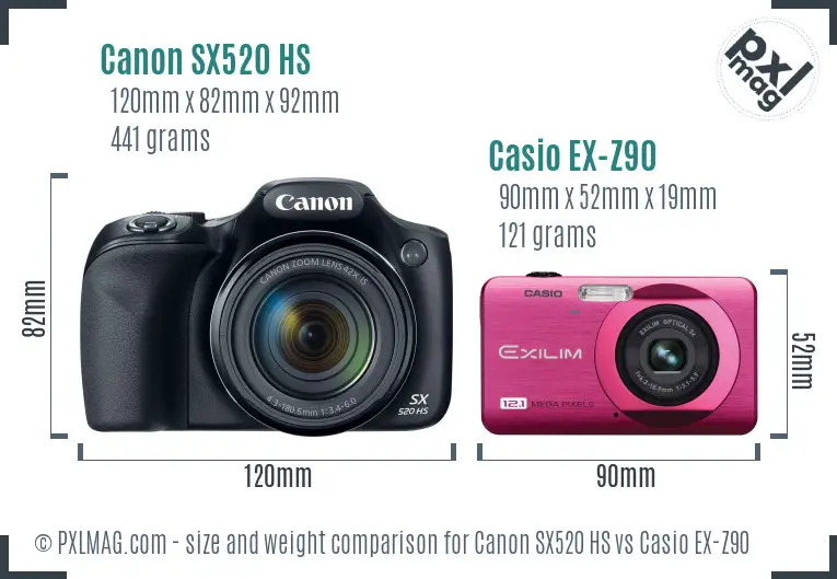 Canon SX520 HS vs Casio EX-Z90 size comparison