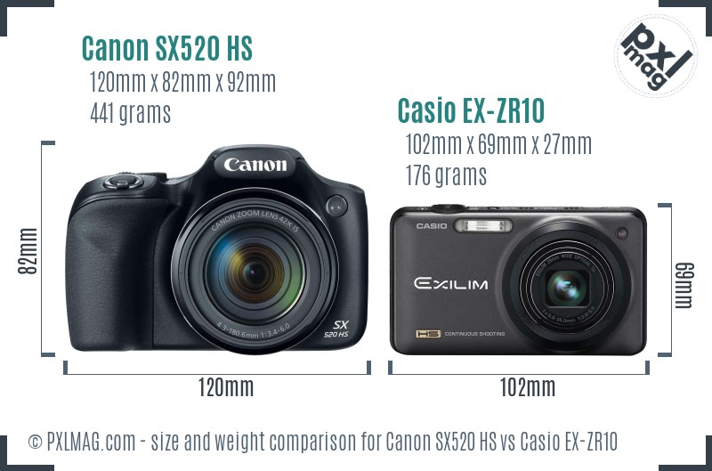 Canon SX520 HS vs Casio EX-ZR10 size comparison
