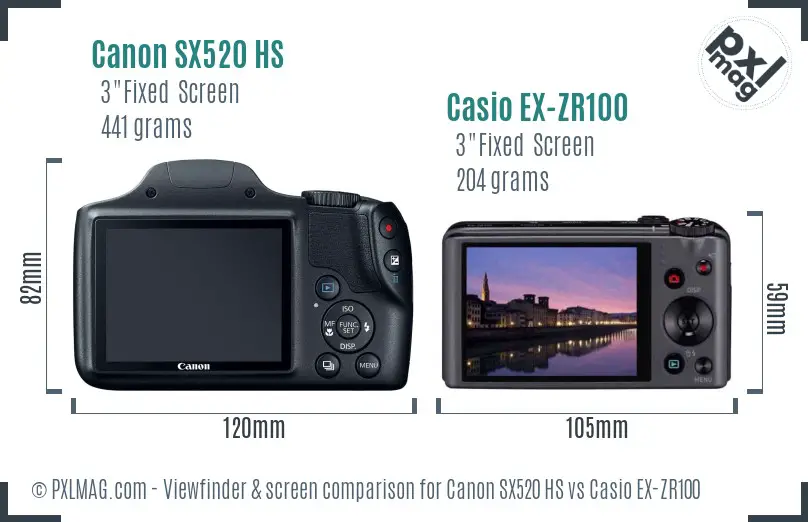 Canon SX520 HS vs Casio EX-ZR100 Screen and Viewfinder comparison