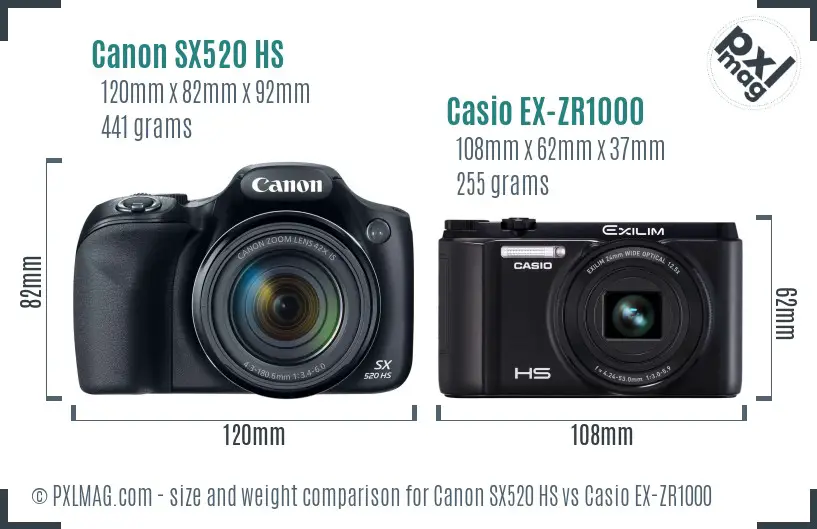 Canon SX520 HS vs Casio EX-ZR1000 size comparison