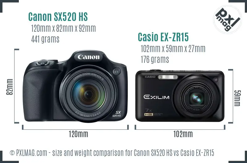 Canon SX520 HS vs Casio EX-ZR15 size comparison