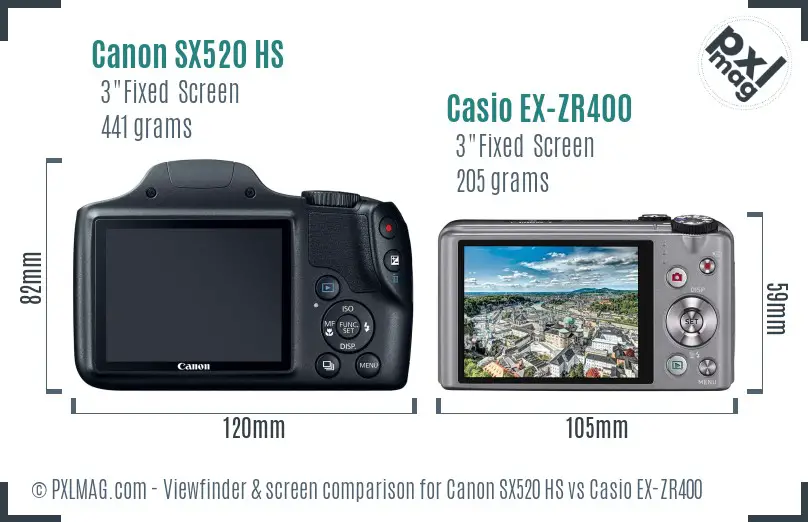 Canon SX520 HS vs Casio EX-ZR400 Screen and Viewfinder comparison