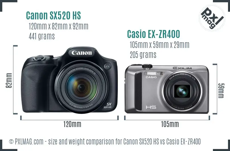 Canon SX520 HS vs Casio EX-ZR400 size comparison