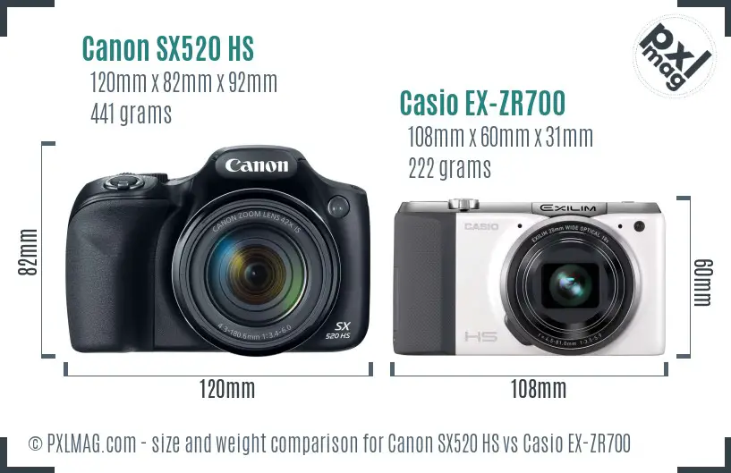 Canon SX520 HS vs Casio EX-ZR700 size comparison