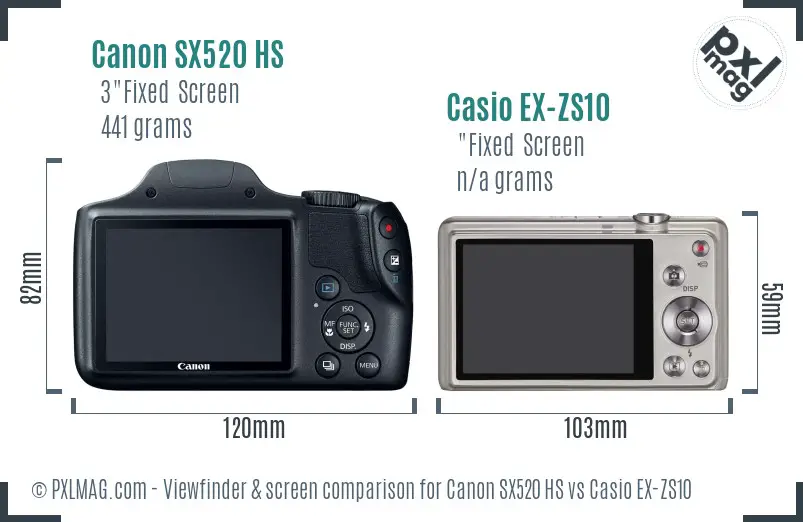 Canon SX520 HS vs Casio EX-ZS10 Screen and Viewfinder comparison