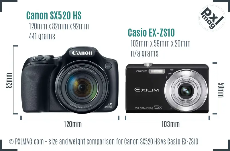 Canon SX520 HS vs Casio EX-ZS10 size comparison