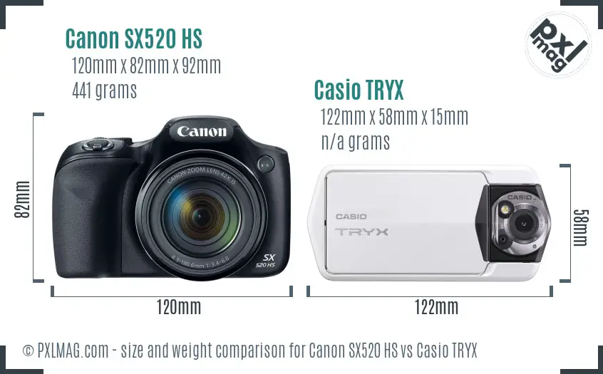 Canon SX520 HS vs Casio TRYX size comparison