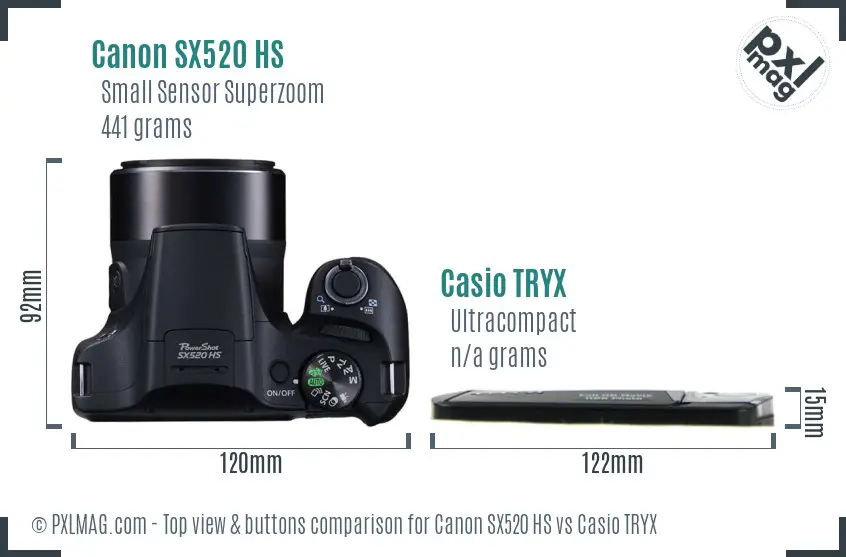 Canon SX520 HS vs Casio TRYX top view buttons comparison