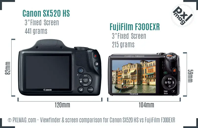 Canon SX520 HS vs FujiFilm F300EXR Screen and Viewfinder comparison