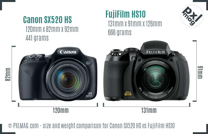 Canon SX520 HS vs FujiFilm HS10 size comparison