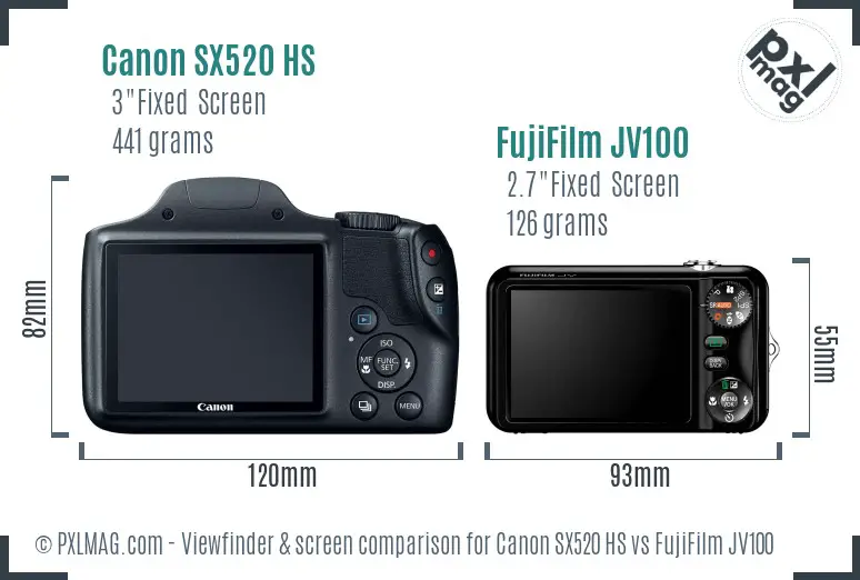 Canon SX520 HS vs FujiFilm JV100 Screen and Viewfinder comparison