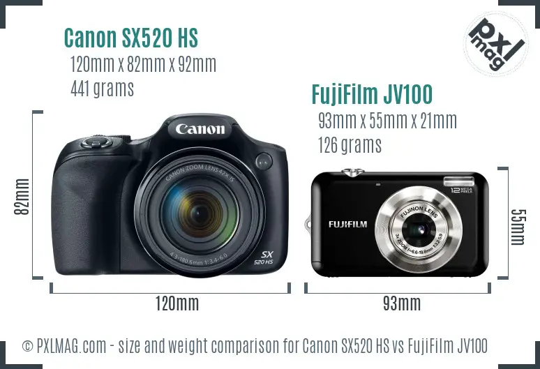 Canon SX520 HS vs FujiFilm JV100 size comparison