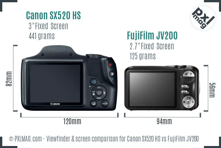 Canon SX520 HS vs FujiFilm JV200 Screen and Viewfinder comparison