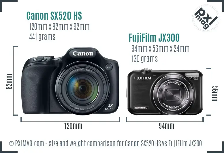 Canon SX520 HS vs FujiFilm JX300 size comparison