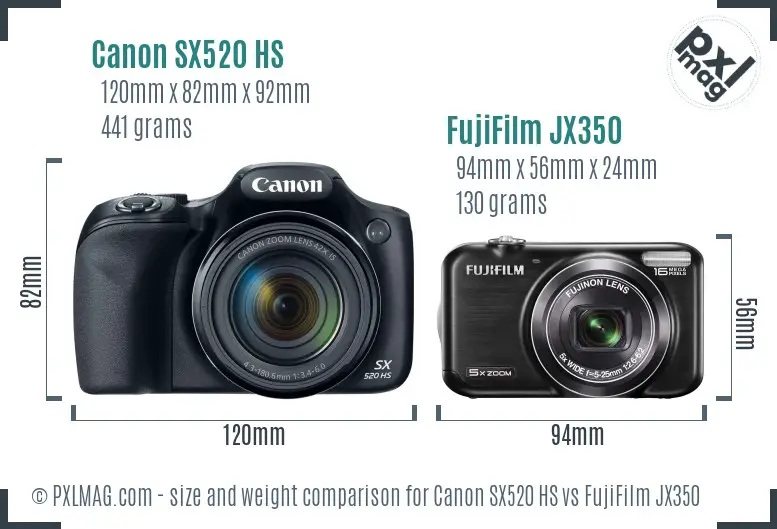 Canon SX520 HS vs FujiFilm JX350 size comparison