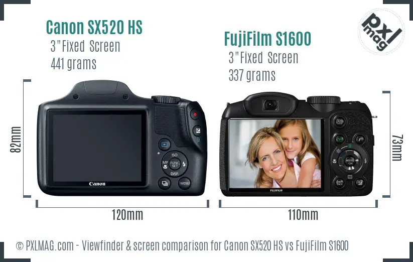Canon SX520 HS vs FujiFilm S1600 Screen and Viewfinder comparison Canon SX520 HS vs FujiFilm S1600 Screen and Viewfinder comparison