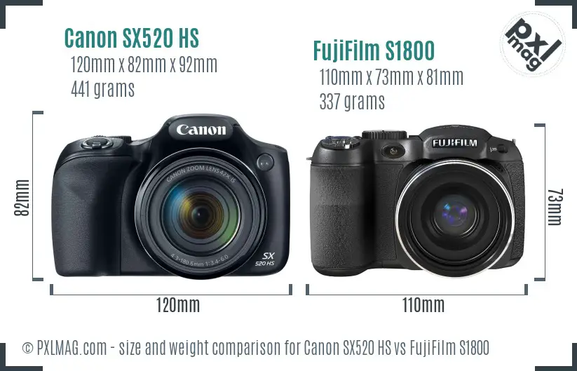 Canon SX520 HS vs FujiFilm S1800 size comparison