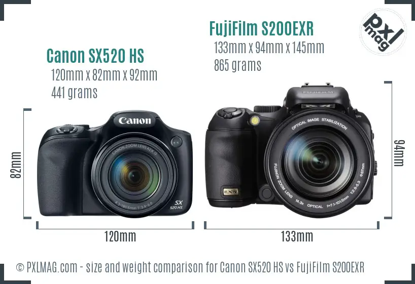 Canon SX520 HS vs FujiFilm S200EXR size comparison
