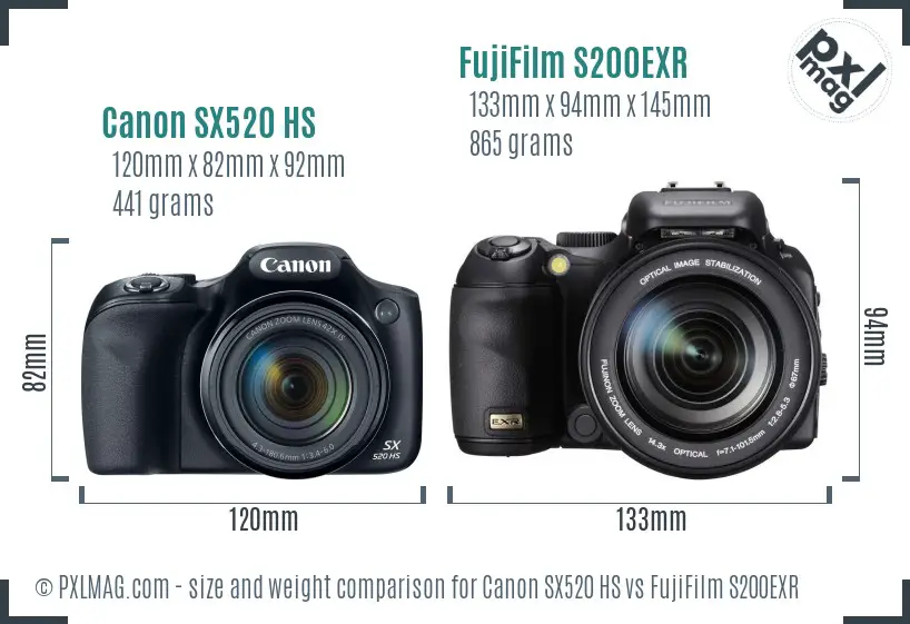Canon SX520 HS vs FujiFilm S200EXR size comparison Canon SX520 HS vs FujiFilm S200EXR size comparison