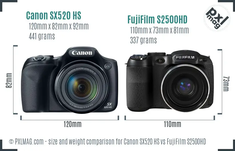 Canon SX520 HS vs FujiFilm S2500HD size comparison