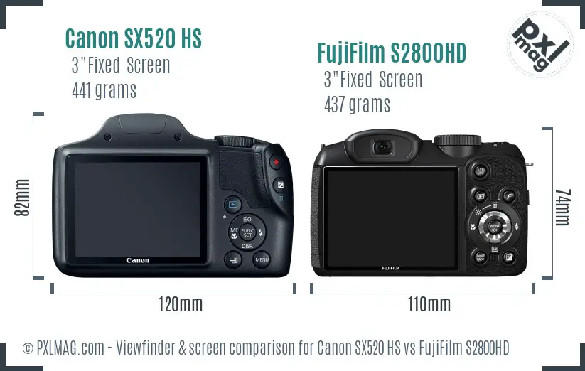 Canon SX520 HS vs FujiFilm S2800HD Screen and Viewfinder comparison